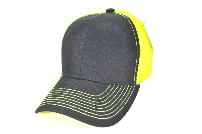045-COTTON TRUCKER MESH VELCRO - BLACK/N.YELLOW